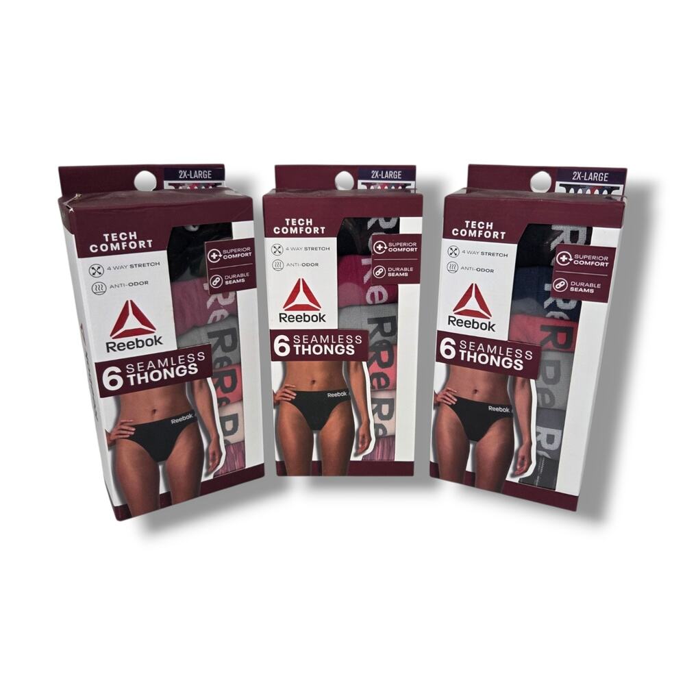 Reebok Tech Comfort Seamless Thongs 18 Pairs 2XL Anti-Microbial Superior Comfort